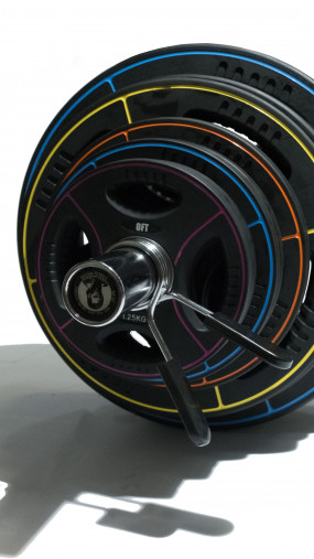 Штанга олимпийская наборная 85 кг OFT премиум (полиуретановые диски 50 мм с 4 хватами DPU, гриф 220 см)