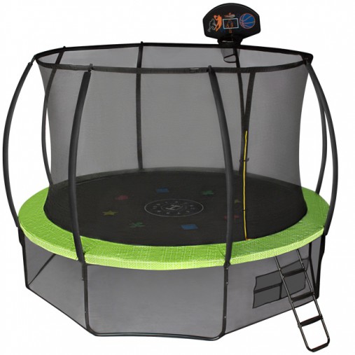 Батут Hasttings Air Game Basketball 12FT (3,66 м) с баскетбольным кольцом + внутренней сеткой и двухсторонним защитным матом (зеленый/синий)