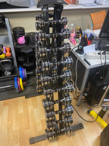 Набор гантелей хромированных 10 пар от 1 до 10 кг (шаг 1кг) OFT, вес набора 110кг