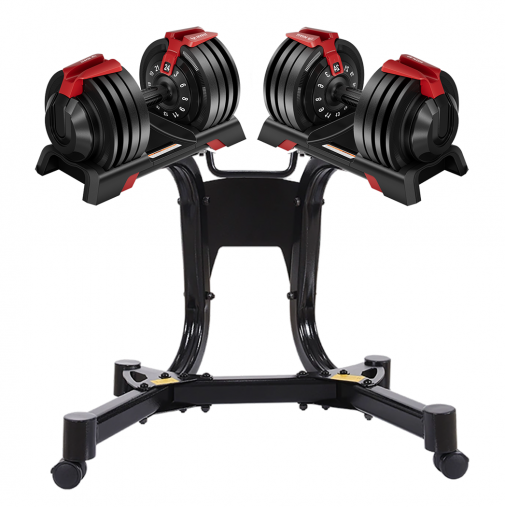 Пара регулируемых гантелей HYFIT SINGLE 24 кг (переключение поворотом ручки) в комплекте со стендом