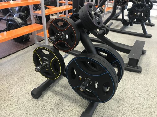 Диск олимпийский полиуретановый черный с четырьмя хватами 15 кг Original Fit.Tools ф50 мм