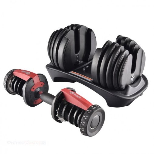 Пара регулируемых гантелей Original Fitness 24 кг на стойке