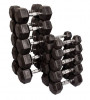 Набор гексагональных обрезиненных гантелей 9 пар, от 5 до 25 кг на 2-х рядной стойке, общий вес: 320 кг
