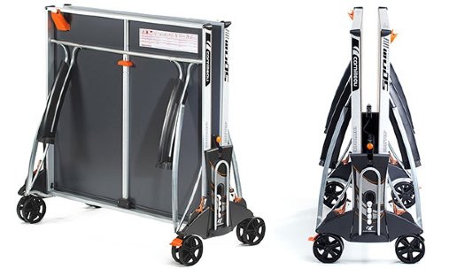 Запатентованная система складывания позволяет не только легко складывать и раскладывать стол, но и фиксировать каждую столешницу в одном из 16-и положений. 