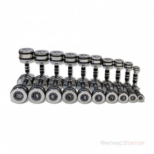 Набор из 10 пар хромированных гантелей на стойке OFT