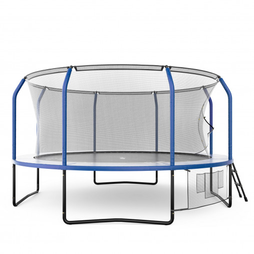 Батут каркасный UNIX line 14 ft (4.27 м) SUPREME GAME (синий) с внутренней защитной сетью и лесницей