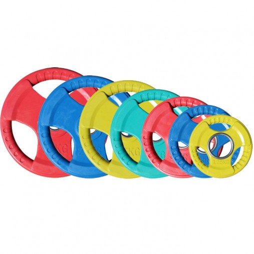 Набор цветных обрезиненных дисков ZSO, D-51 мм, 1,25-25 кг, с хватами (общий вес 157,5 кг) 7 пар