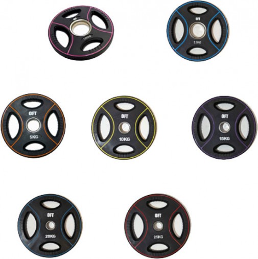 Набор черных олимпийских дисков 51 мм OFT DPU 1,25-25 кг (общий вес 157,5 кг) полиуретановых с хватом