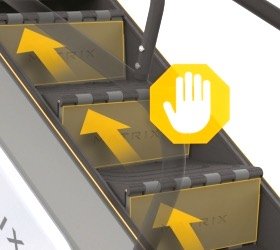 Моментальная остановка механизма в случае попадания любого предмета между ступеней