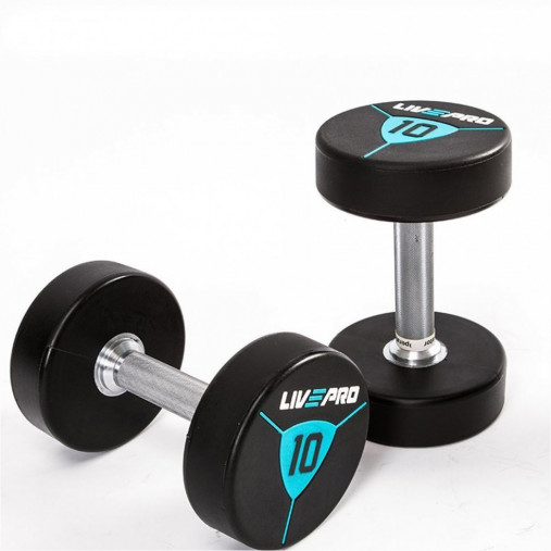 Гантели в уретане LIVEPRO Premium Urethane Dumbbells 28 кг, черный/синий