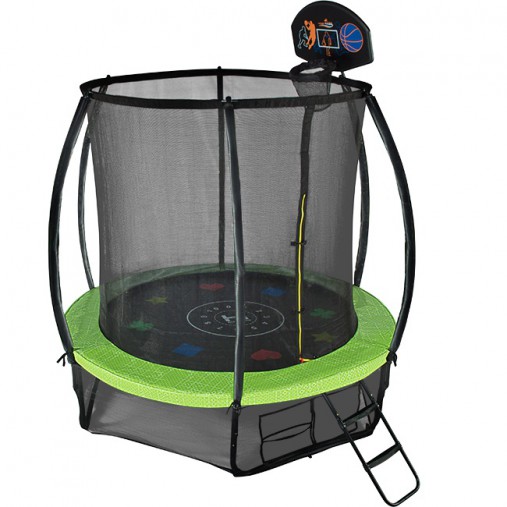 Батут Hasttings Air Game Basketball 8FT (2,44 м) с баскетбольным кольцом + внутренней сеткой и двухсторонним защитным матом (зеленый/синий)