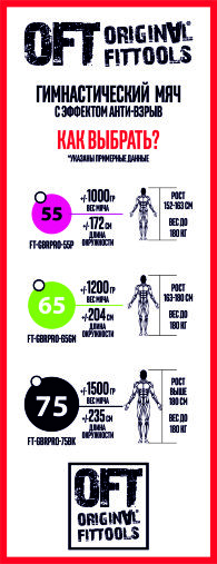Профессиональный гимнастический мяч 55 см OFT